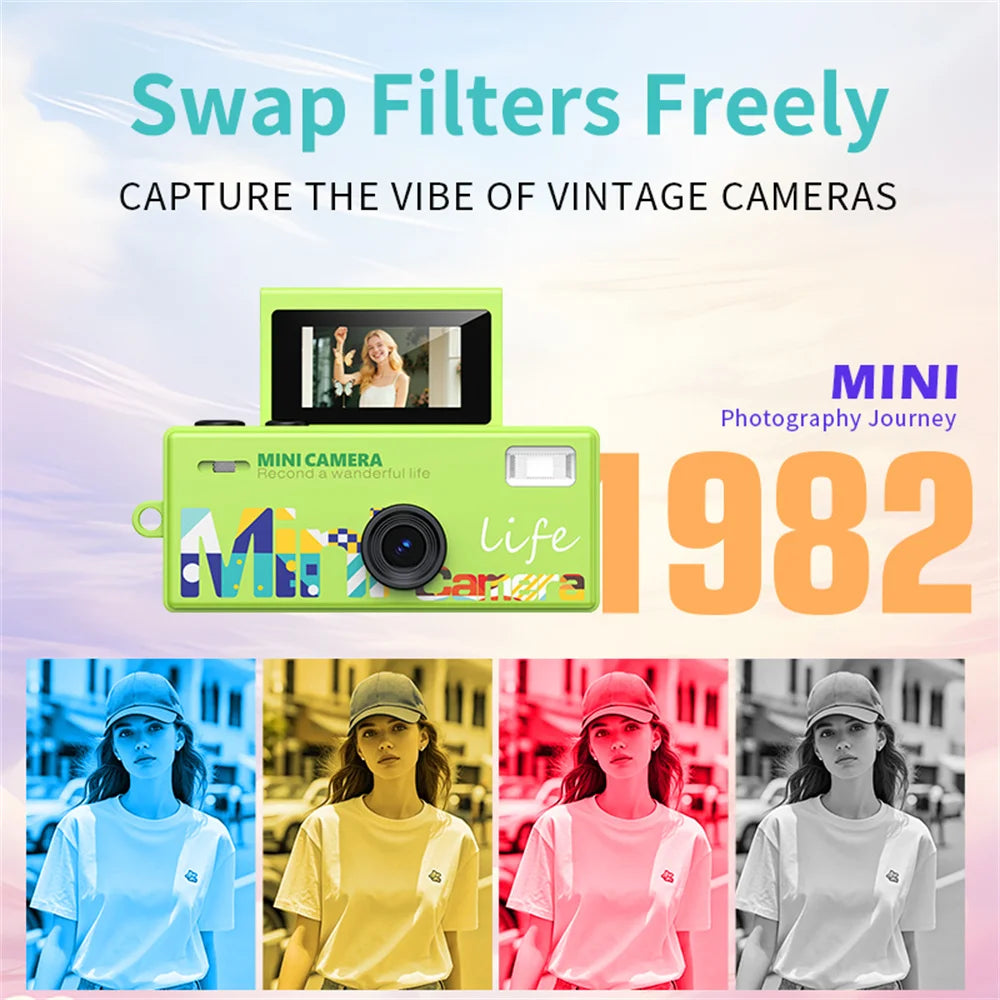 Palm-Sized Mini Digital Camera 180° Flip Selfie Screen with Flashlight Multiple Filters Keychain Portable Digital Camera LK030 Zpaxo