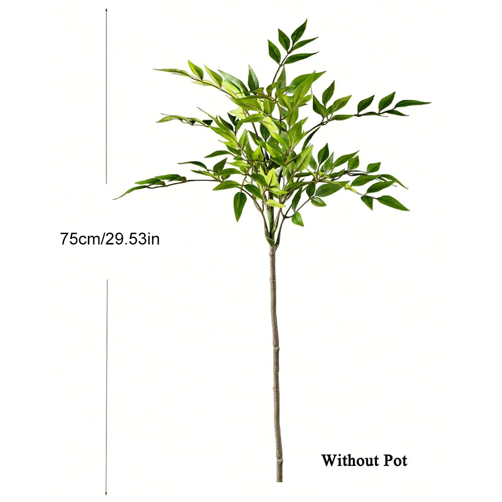 75-140cm Artificial Plants Nandina Tree Green Tall Plants Fake Leaves Plants Faux Branches for Home Garden Office Decor Zpaxo 75cm 1 branch