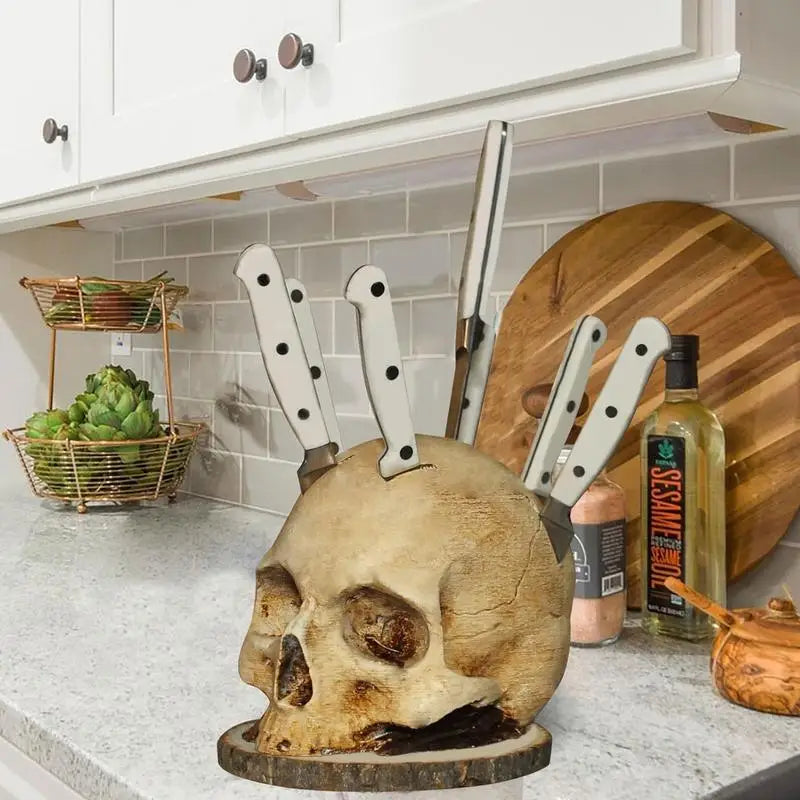 Skull Knife Holder For Kitchen Storage, Horror Kitchen Storage Head Rack Scary Party Storage Rack For Halloween Decoration Zpaxo