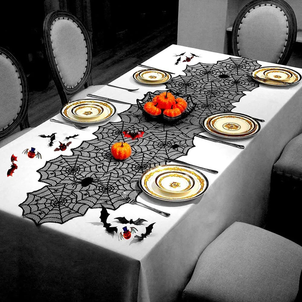 Halloween Decoration Black Spider Web Tablecloth Lace Table Runner Zpaxo