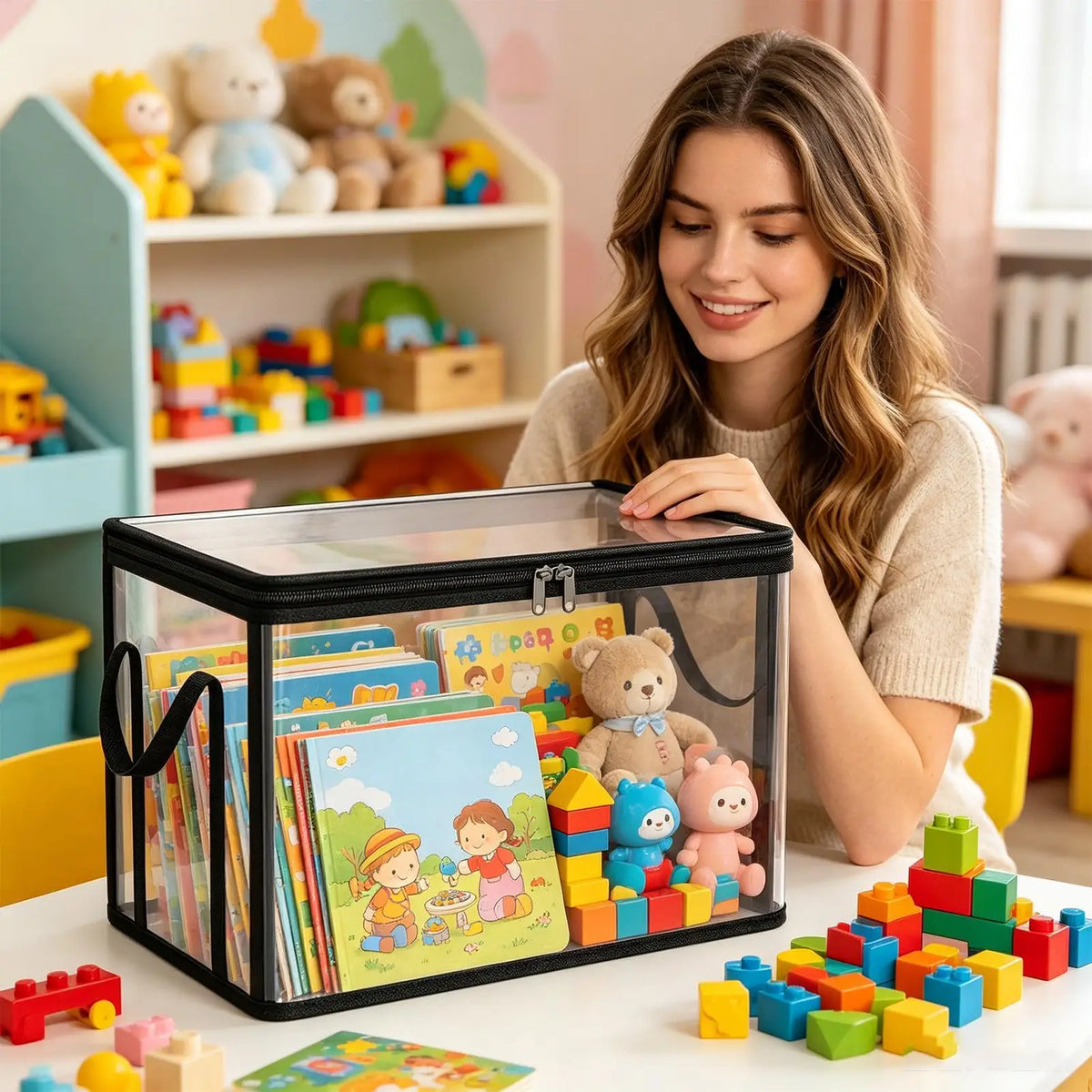 Clear Plastic Book Storage Box Large Capacity Stackable Organizer Zpaxo