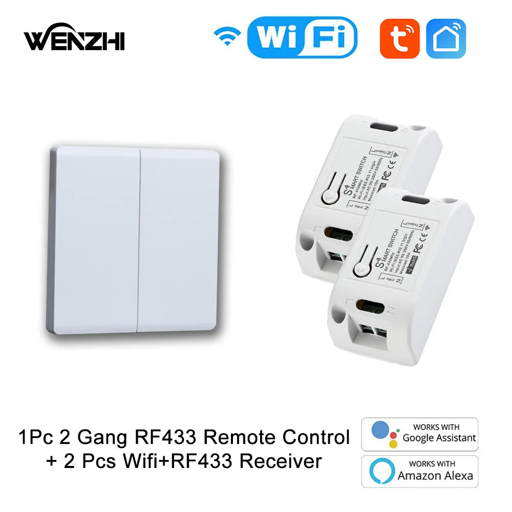 Wifi RF 433 Mhz DIY Light Switch Module Receiver Relay 86 Portable Wireless Remote Control Tuya Smart Life Alexa Google Home Zpaxo 2Switch1 receiver2 China Mainland