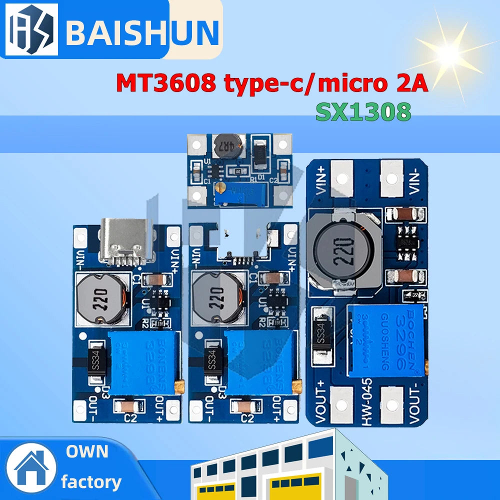 MT3608 type-c/micro 2A Max DC-DC Step Up Power Module Booster Power Module 3-5V to 5V/9V/12V/24V Zpaxo