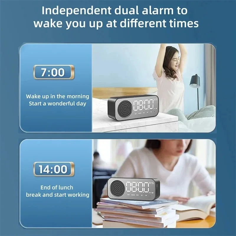 Bluetooth Wireless Audio Office Alarm Clock Mini LED Mirror Digital Zpaxo