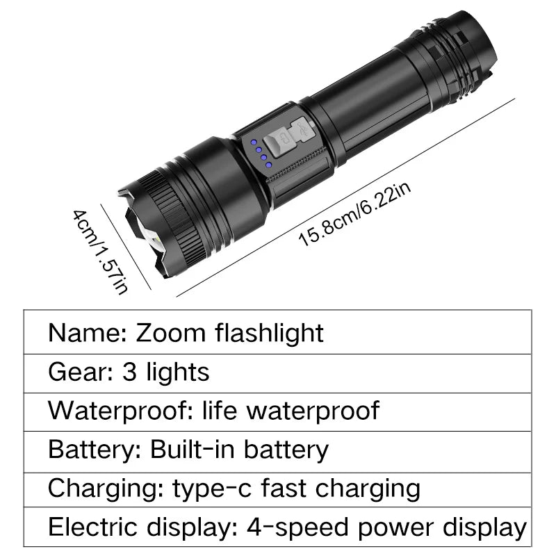 Strong Ultra Bright Long-range Flashlight Adjustable Zoom Multiple Zpaxo