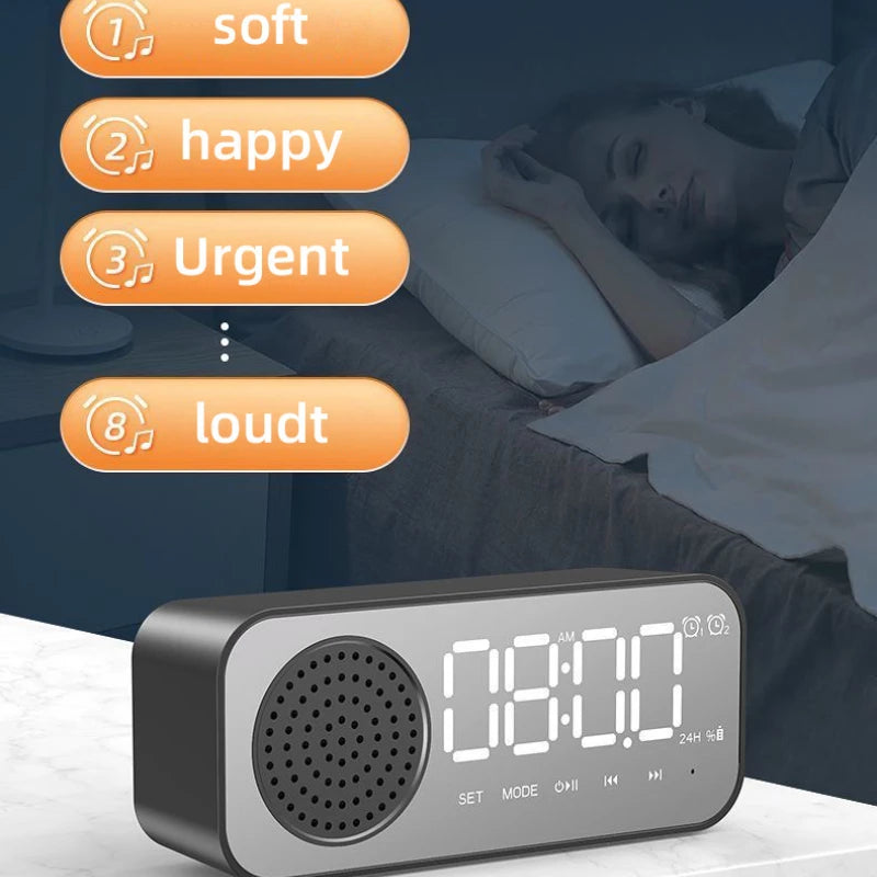 Bluetooth Wireless Audio Office Alarm Clock Mini LED Mirror Digital Zpaxo