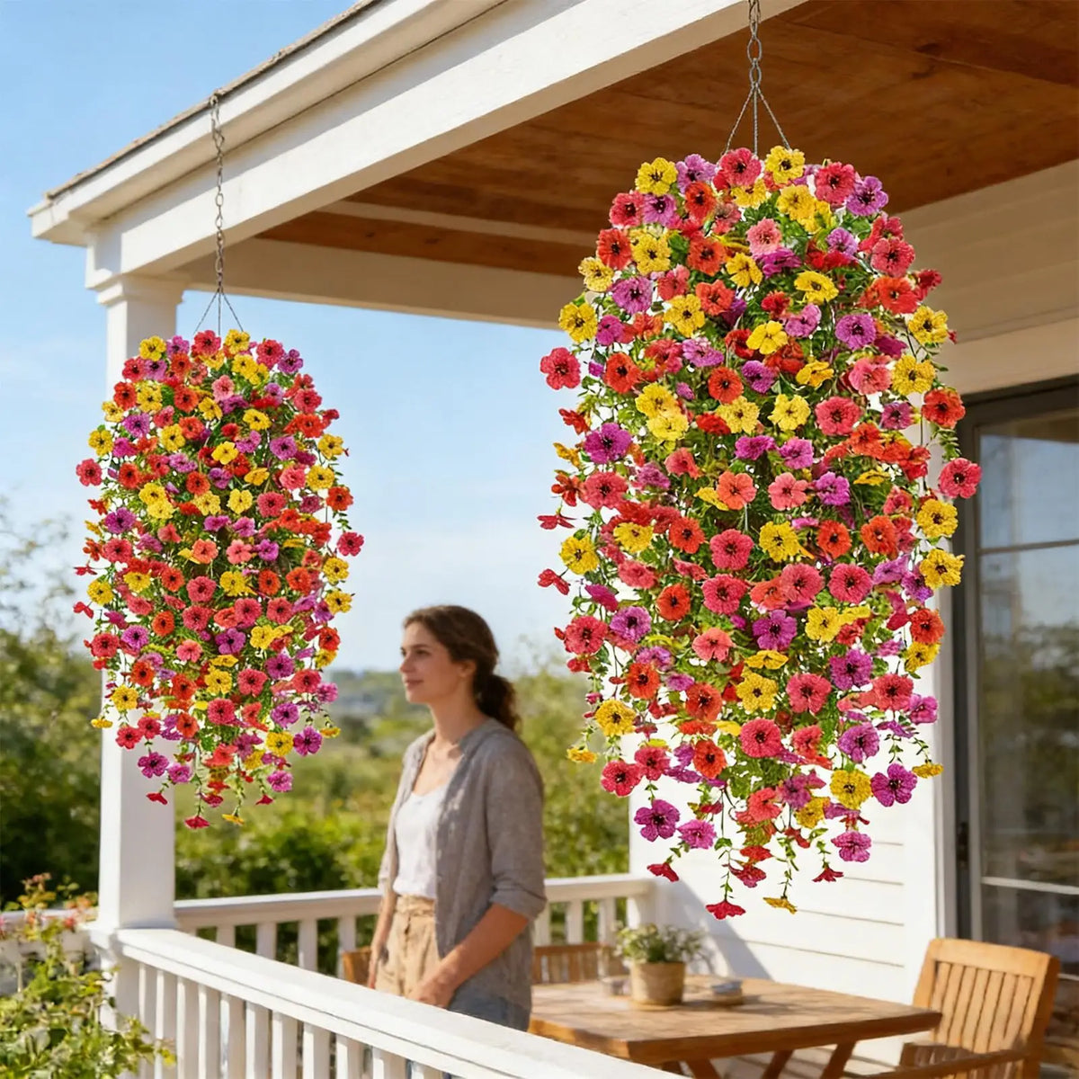 Artificial Hanger Flowers 2 UV Resistant Silk Plants Outdoor Spring Zpaxo