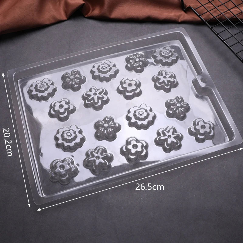 1Pc Transparent PET Chocolate Mold Jelly Candy Love Square Round Flower Creative Kitchen Dessert Pastry DIY Baking Tool Zpaxo Flower