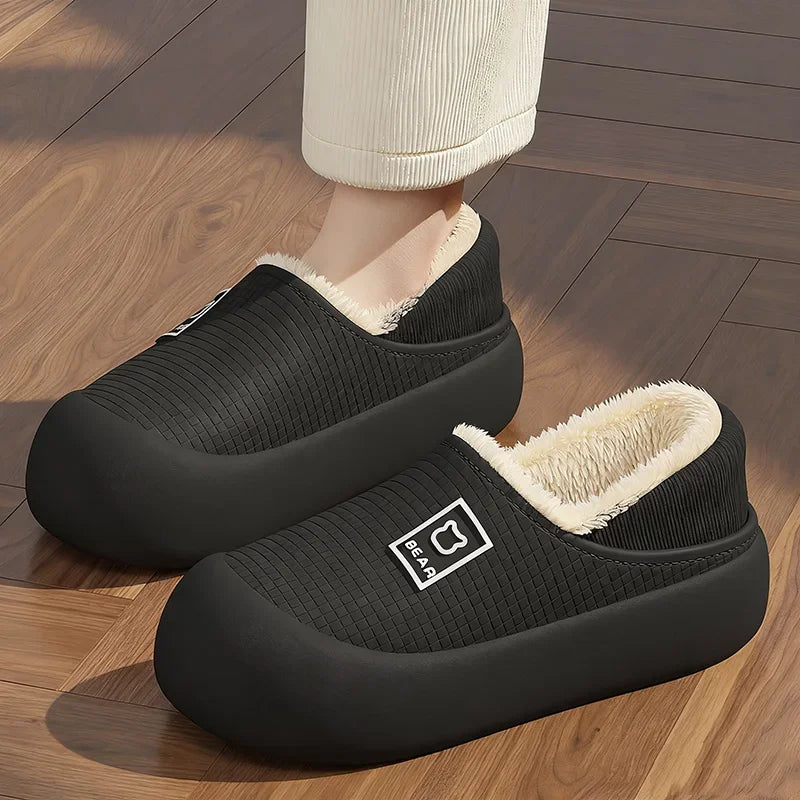 Waterproof Cotton Shoes Women Indoor Plush Warm Bags Slippers Zpaxo 44-45 black