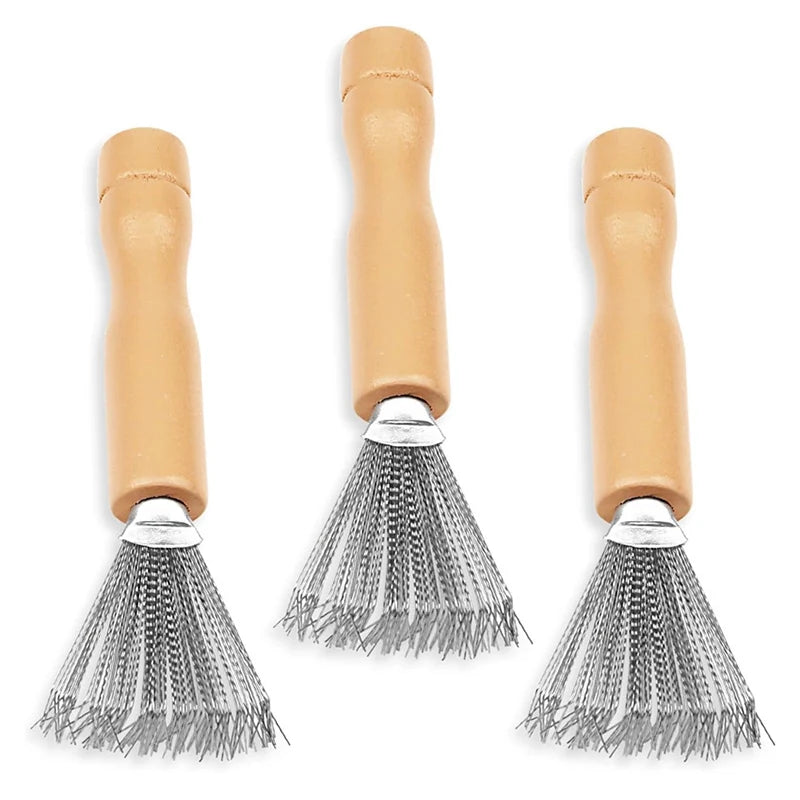 Hair Brush Cleaner Tool Wooden Handle Mini Dirt Remover Brushes Metal Zpaxo 3pcs