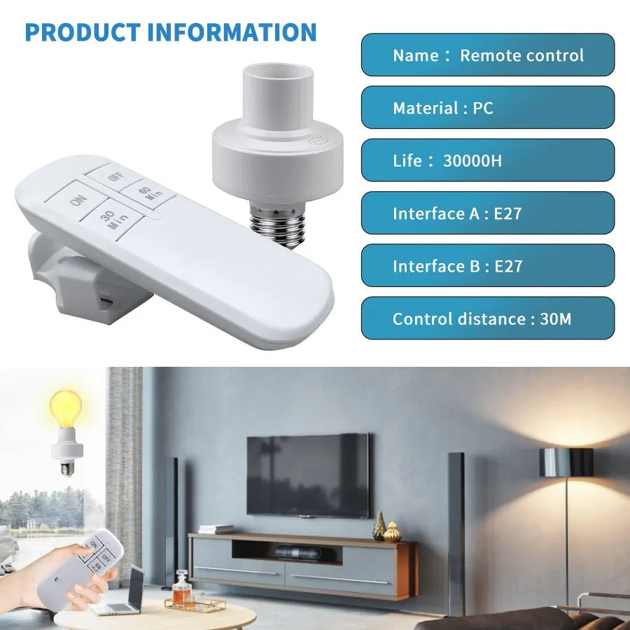 Smart Lamp Holder 433MHz RF Remote Control Smart Timing Bulb Base For Bedroom Kitchen Living Room Home Lighting Automation Gear Zpaxo