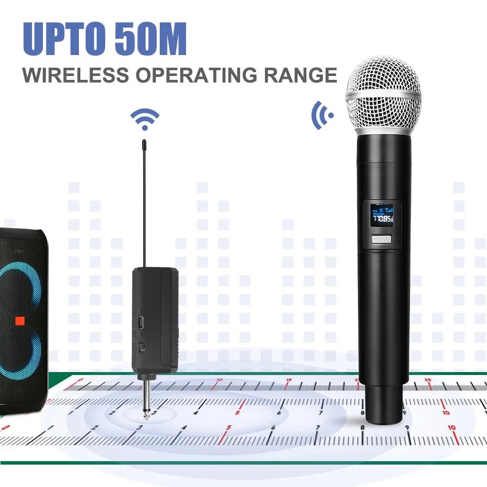 Wireless Microphone 2 Channels UHF Handheld Mic Rechargeable Karaoke Zpaxo