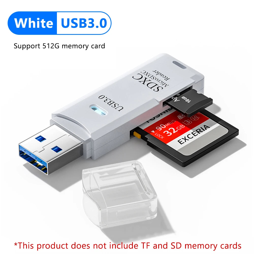 USB 3.0 Card Reader 2 In1 USB To SD Micro SD TF Memory Card Adapter For PC Laptop Accessories Flash Drive High Speed Card Reader Zpaxo USB 3.0 White