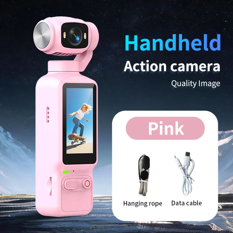 Handheld Action Camera 4K Pocket Vlogging 180 Rotating Screen Zpaxo Pink
