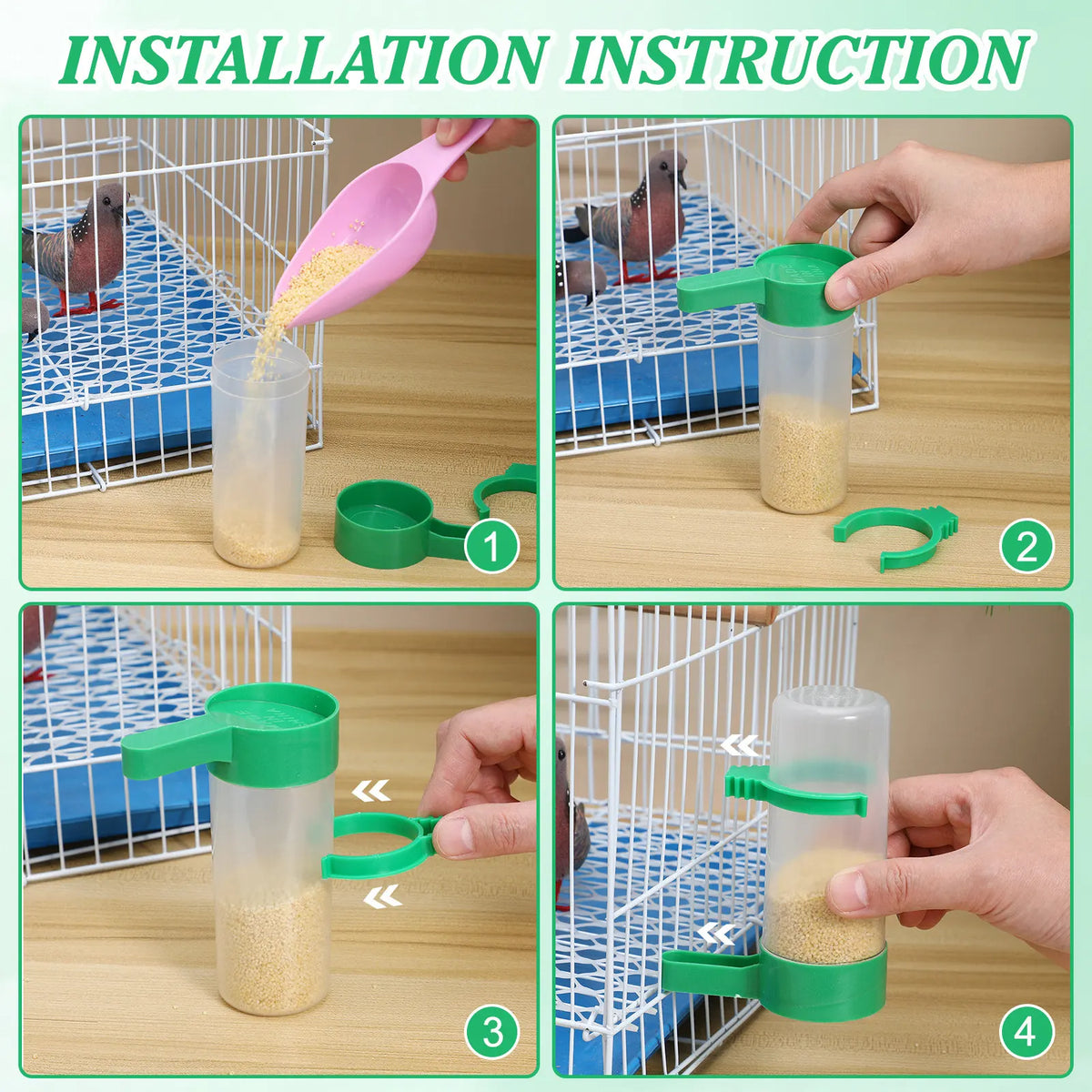 Bird Feeder Automatic Drinker Waterer Plastic Clip Cage Mount Zpaxo