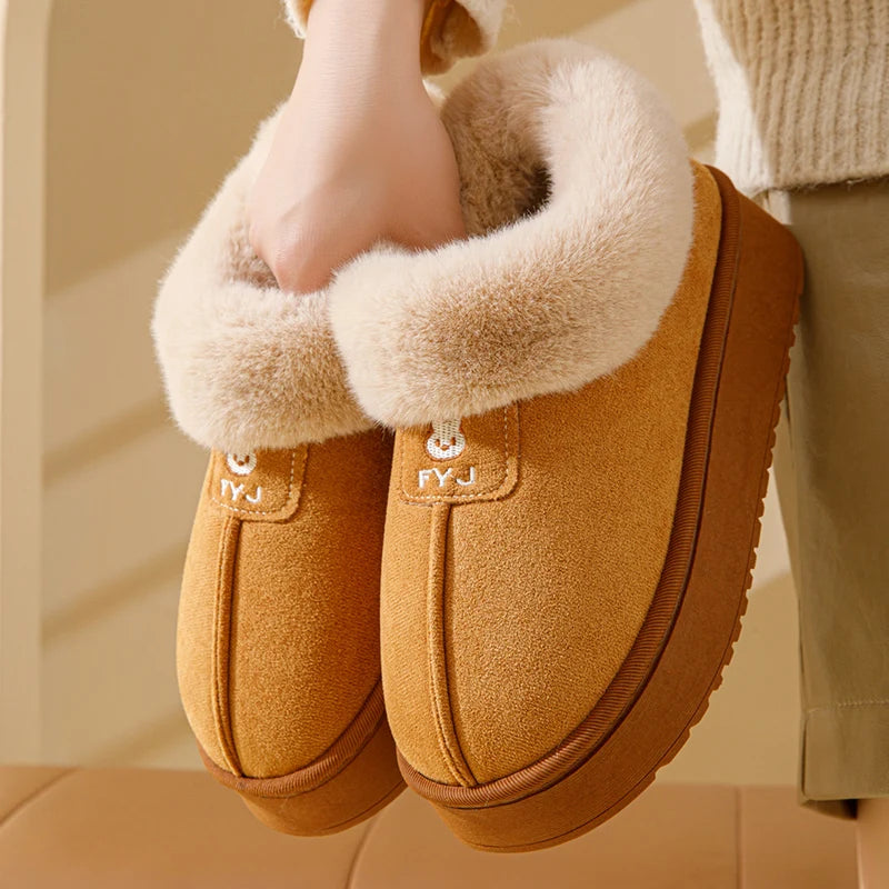 Winter Woman Slippers Plush Anti Slip Sole Thick Bottom Embroider Zpaxo