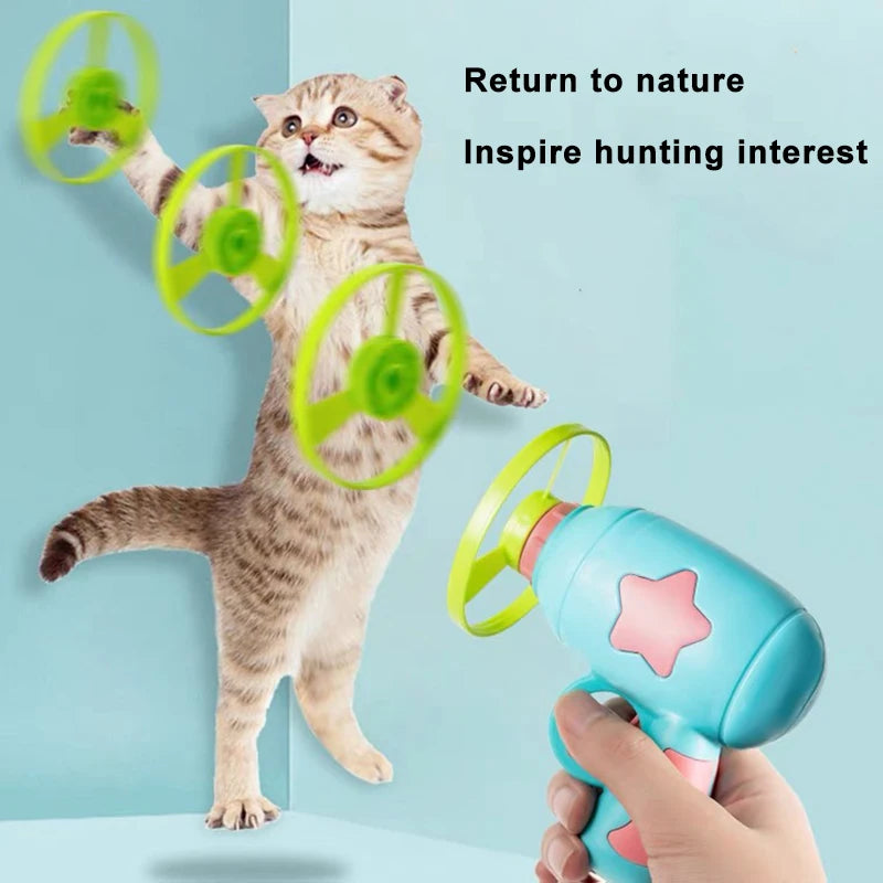 Funny Cat Toy Interactive Play Pet Training Mini Flying Disc Windmill Zpaxo