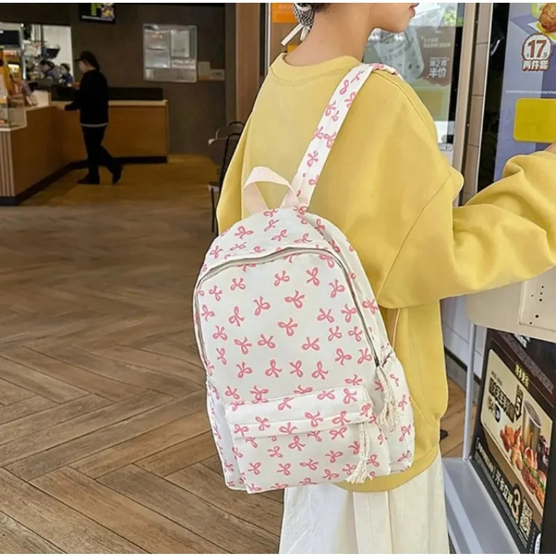 Trendy Cute Bow Print Backpack School Laptop Protection Adjustable Zpaxo