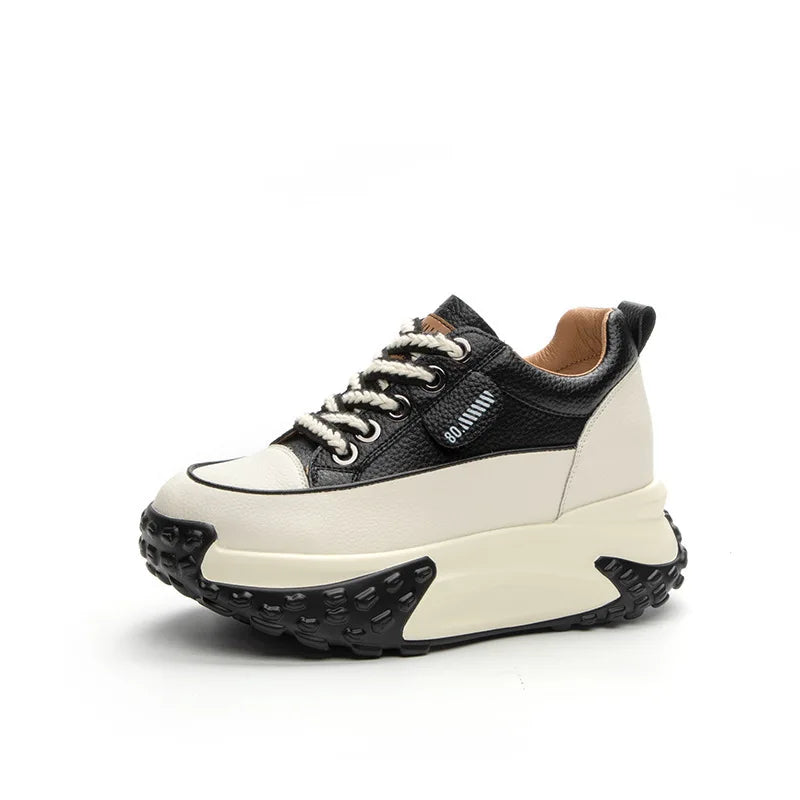 White Leather Platform Wedge Sneakers Women Black Rubber Sole Lace Up Zpaxo 377 Black 34 China Mainland