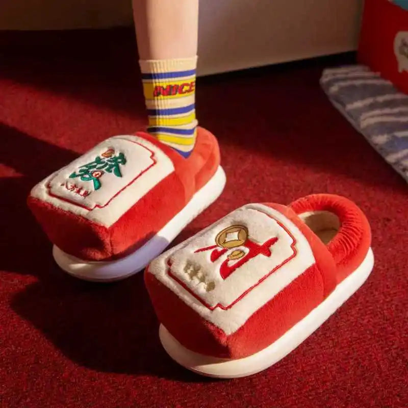 Unisex Winter Flower Pattern Slippers Cloud Feel Platform Warm Shoes Zpaxo Red 36-37