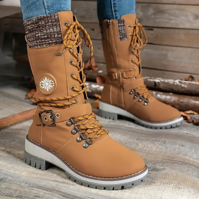 2025 New Women Ankle Boots Winter Non-slip Snow Boots Comfortable Solid Color Outdoor Shoes Soft Sole Chunky Heel Shoes Women Zpaxo Brown 39