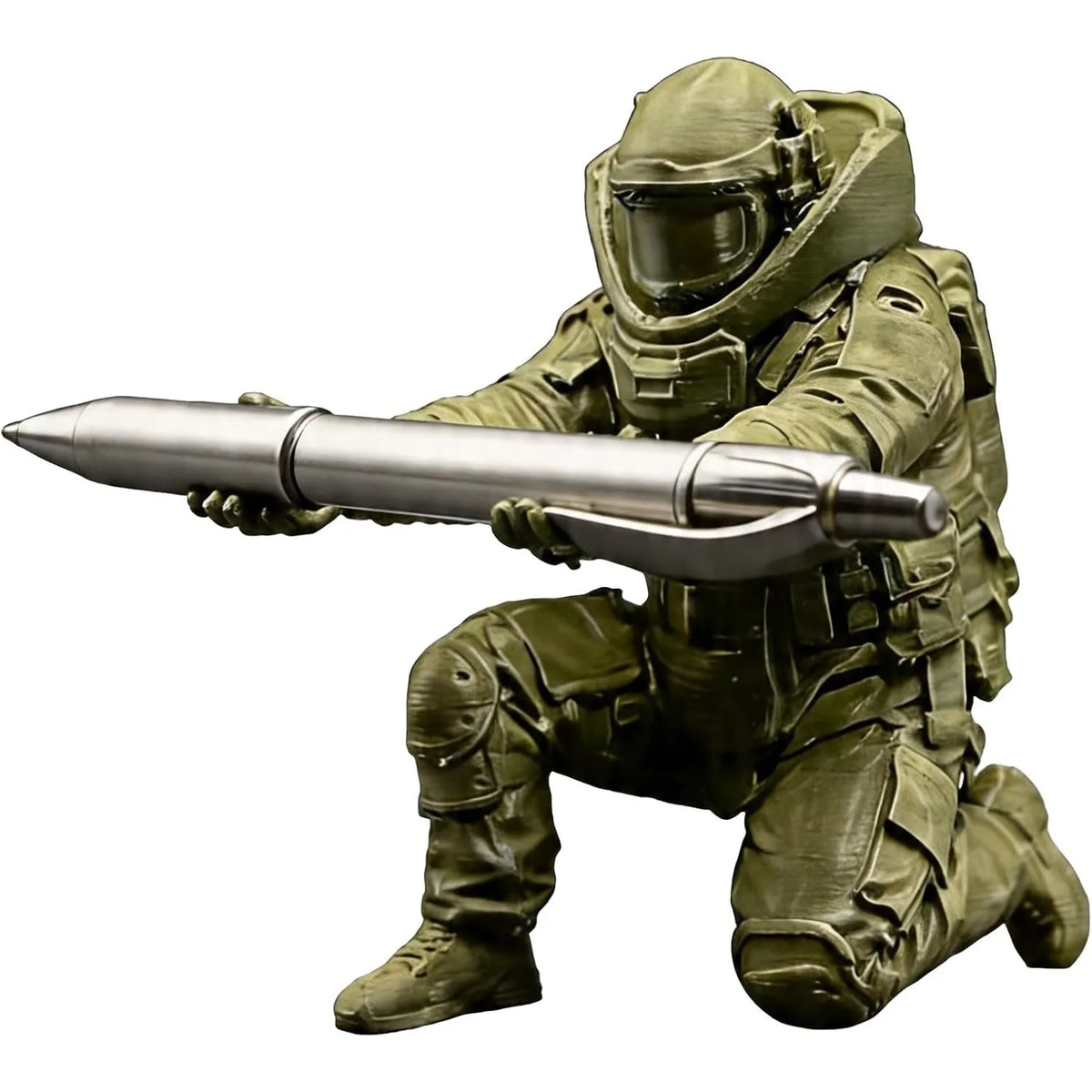 Tactical Soldier Pen Holder 3D Printed Single Pencil Statue Cool Desk Zpaxo army green