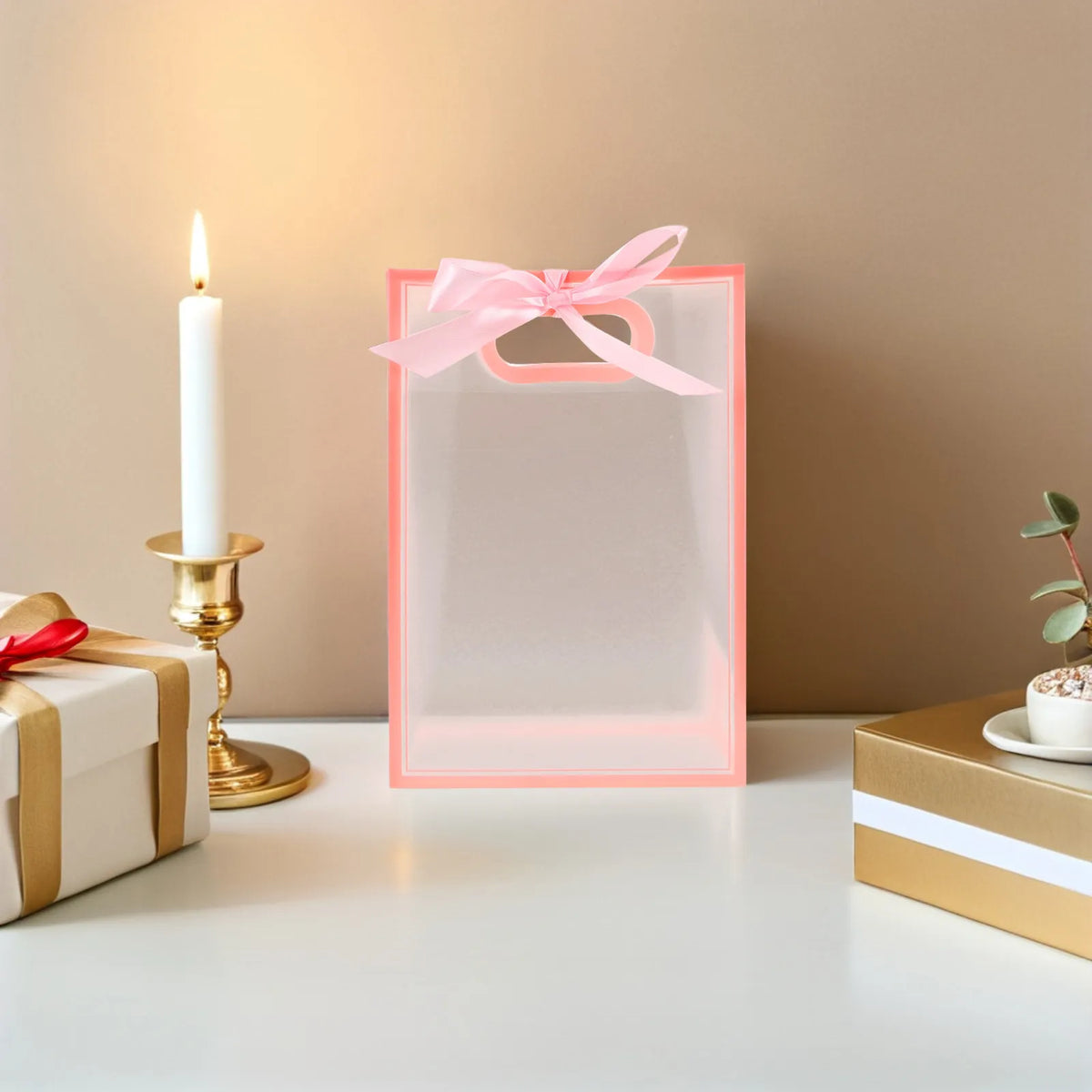 Transparent Pink Reusable Bags Foldable Party Favor Pouches Wedding Zpaxo