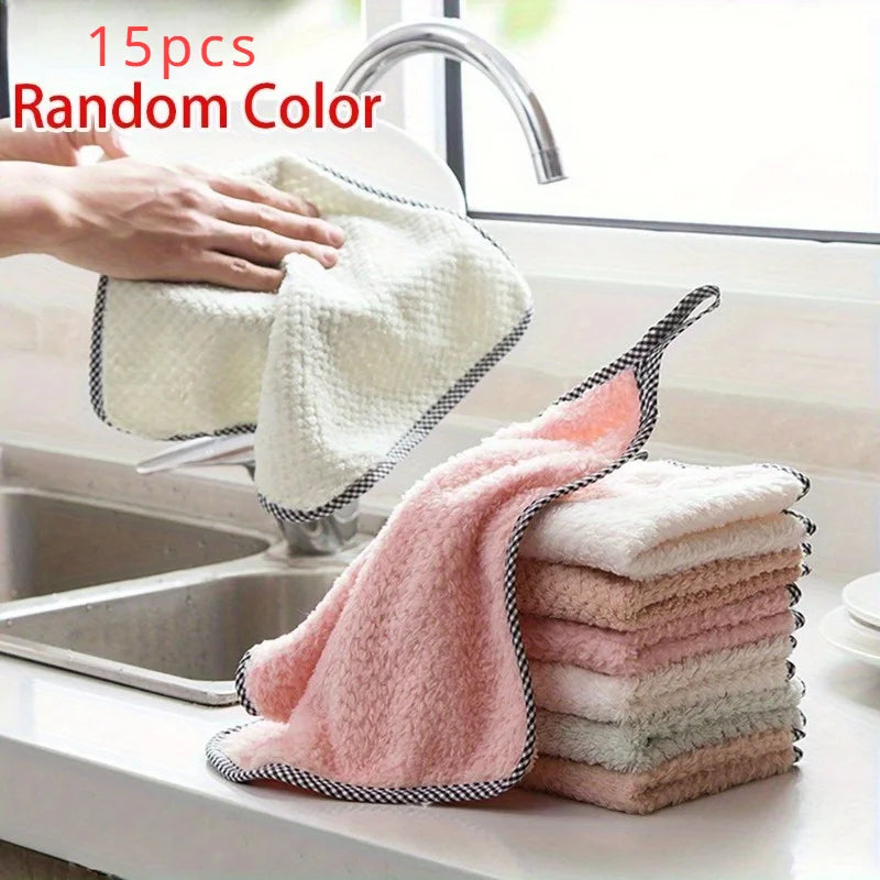 Thickened Towels Soft Absorbent Reusable Kitchen Bathroom Car Window Zpaxo 15pcs random color