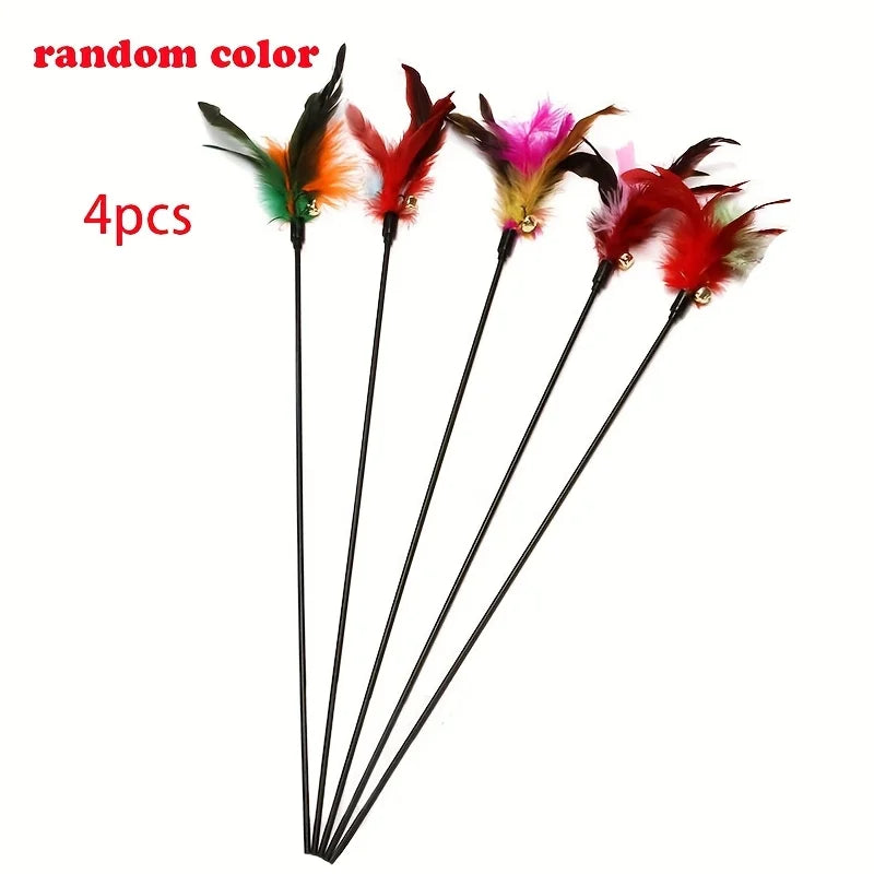 Feather Cat Teaser Stick Bell Funny Interactive Wand Cats Pet Zpaxo 4pcs random