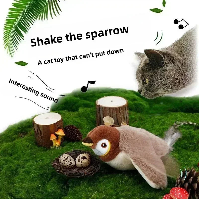 Interactive Cat Toys Rechargeable Flying Bird Rat Cat Toy Chirping Flapping Bird Can Add Catnip Touch Activated Cute Plush Toy Zpaxo