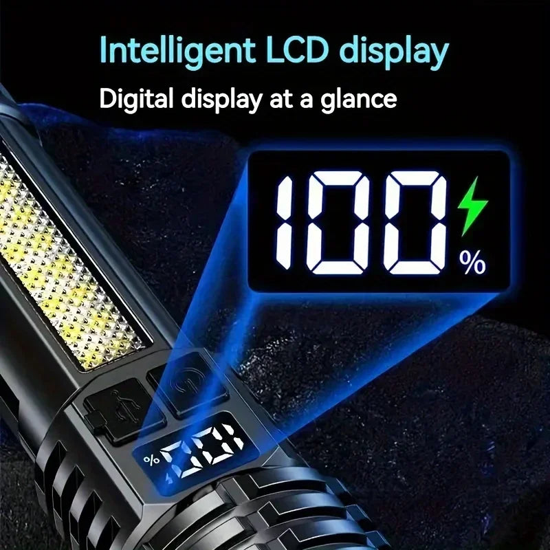 High Power LED Flashlight Portable Zoom Torch Type-C Rechargeable Waterproof Light with COB Side Lamp for Outdoor Camping Hiking Zpaxo