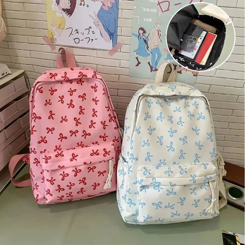 Trendy Cute Bow Print Backpack School Laptop Protection Adjustable Zpaxo