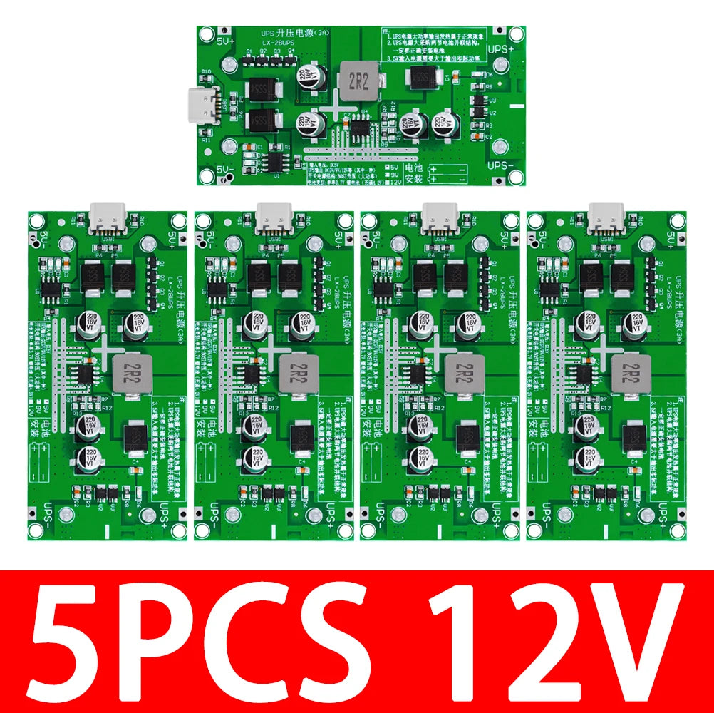 Type-C 15W 3A Fast Charger Module for 18650 Li-ion Batteries, DC-DC Step-Up Boost Converter with 5V/9V/12V Output Zpaxo 5PCS 12V