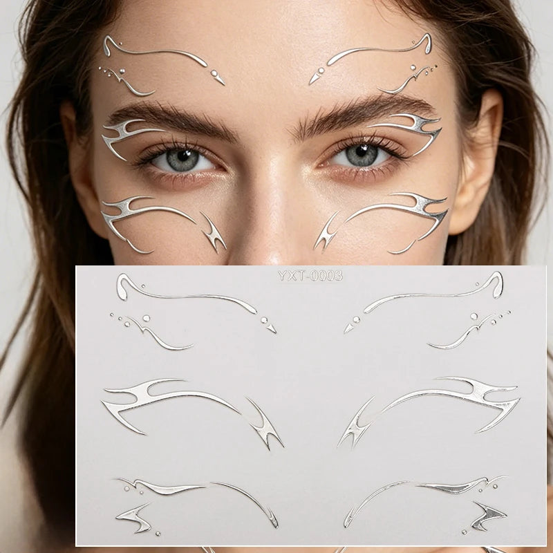 Colorful Eyes Makeup Stickers Laser Temporary Tattoo Eye Liner Brows Face Art Sticker Decals Halloween Festival Party Decoration Zpaxo YXT-003-1Pc