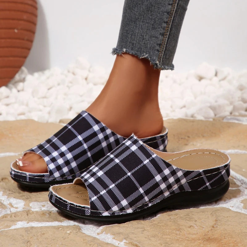 Women Wedge Slippers Open Toe Breathable Sandals Summer 2025 Fashion Zpaxo black 36