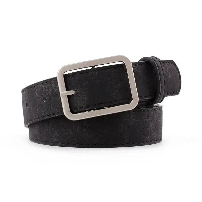 Fashion Square Pin Buckles Belts Women Silver Buckle Leather Jeans Zpaxo black 105CM