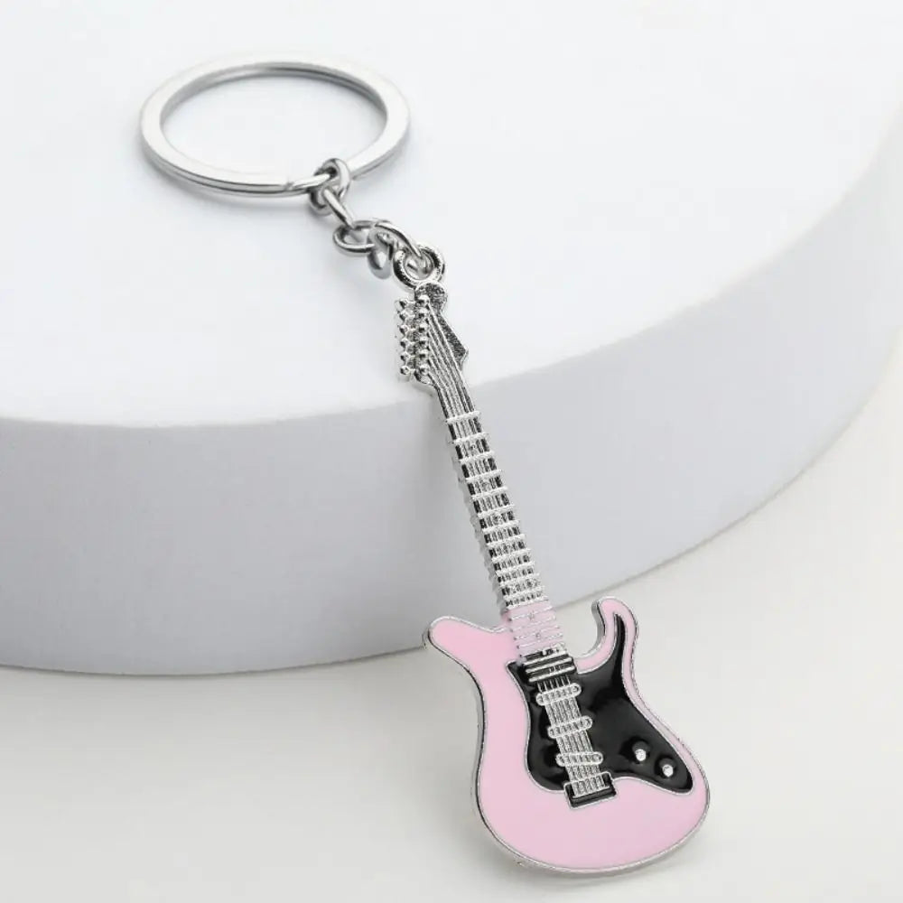 Simple Zinc Alloy Guitar Keychain Musical Elements Bass Bag Pendant Portable Car Key Ring Couple Zpaxo pink