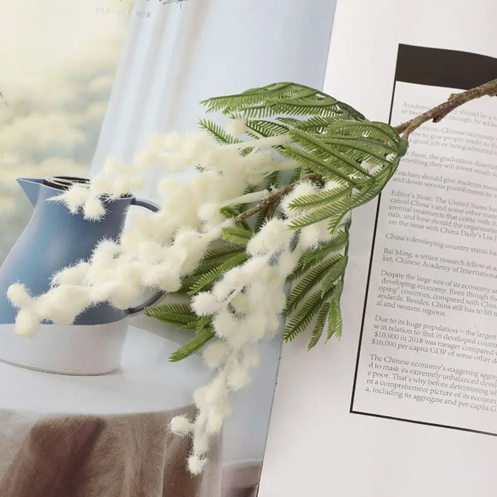 Fake Acacia Artificial Flowers Yellow Mimosa Spray Cherry Fruit Zpaxo White