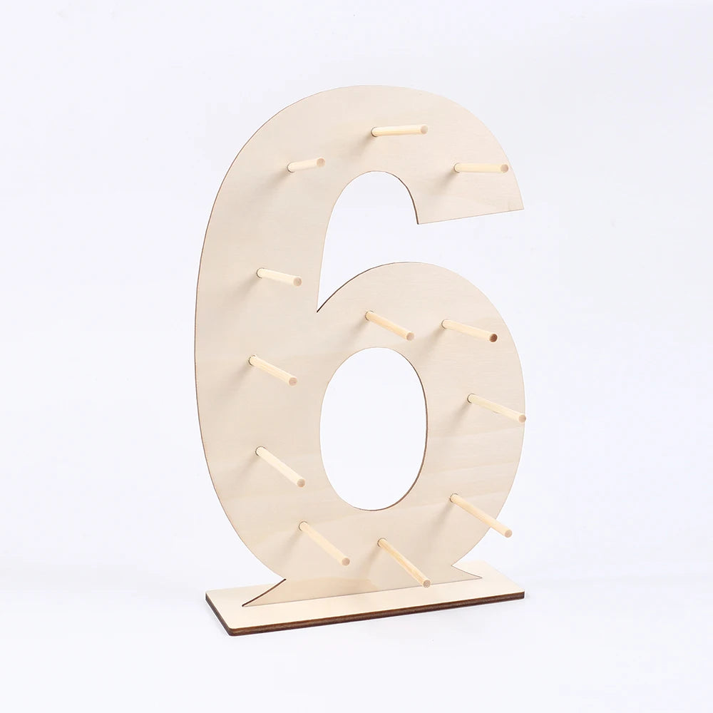 Number 0-9 Wooden Donut Display Stand Holder Board Table Desserts Stand for Birthday Party Wedding Baby Shower Zpaxo Number 6