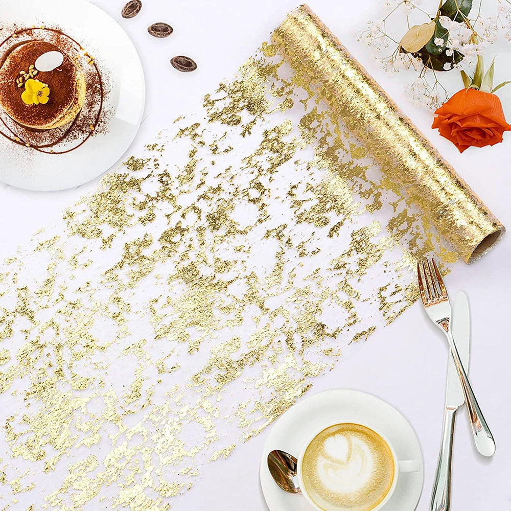 Gold Table Runner Metallic Glitter Cloths Roll Rectangle Birthday Zpaxo Gold 28x300cm