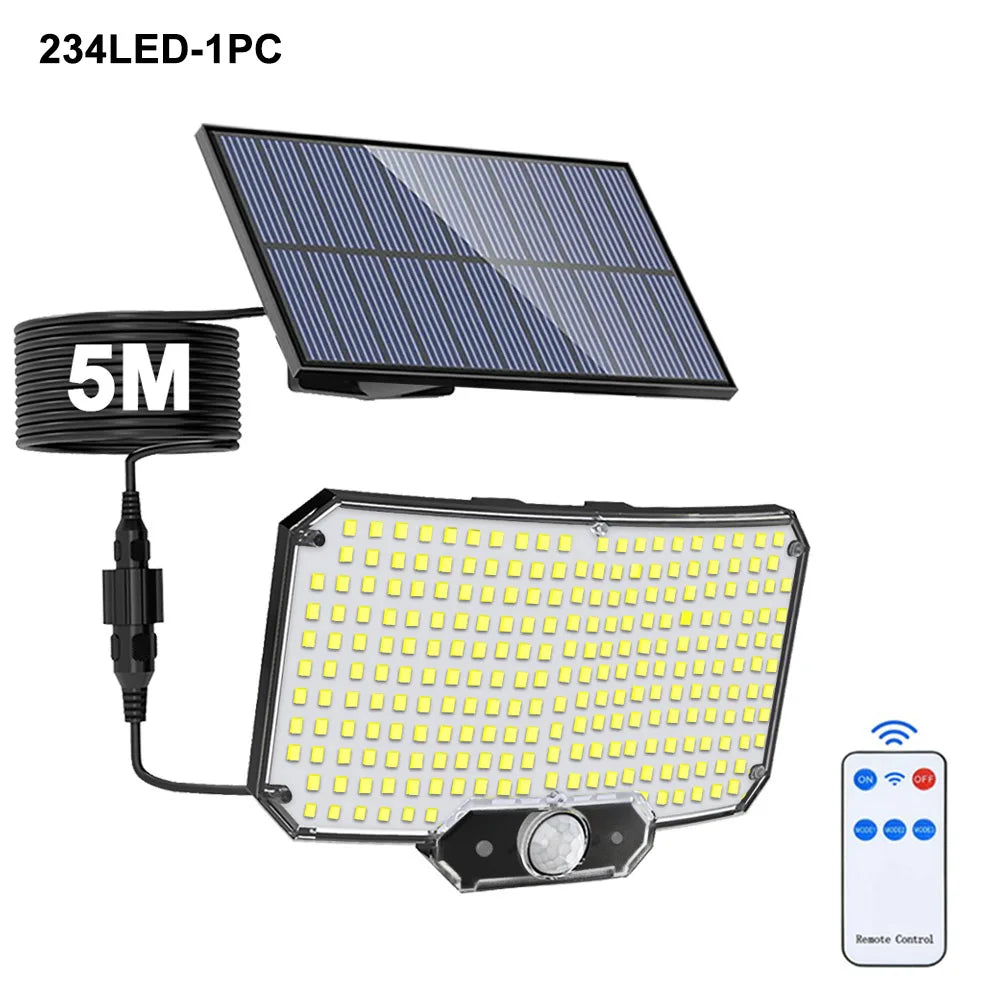234/348 LED Solar Motion Sensor Lights Outdoor Solar Security Lights with Remote 3 Modes Waterproof Wall Lights for Garden Yard Zpaxo 234LED-1PC