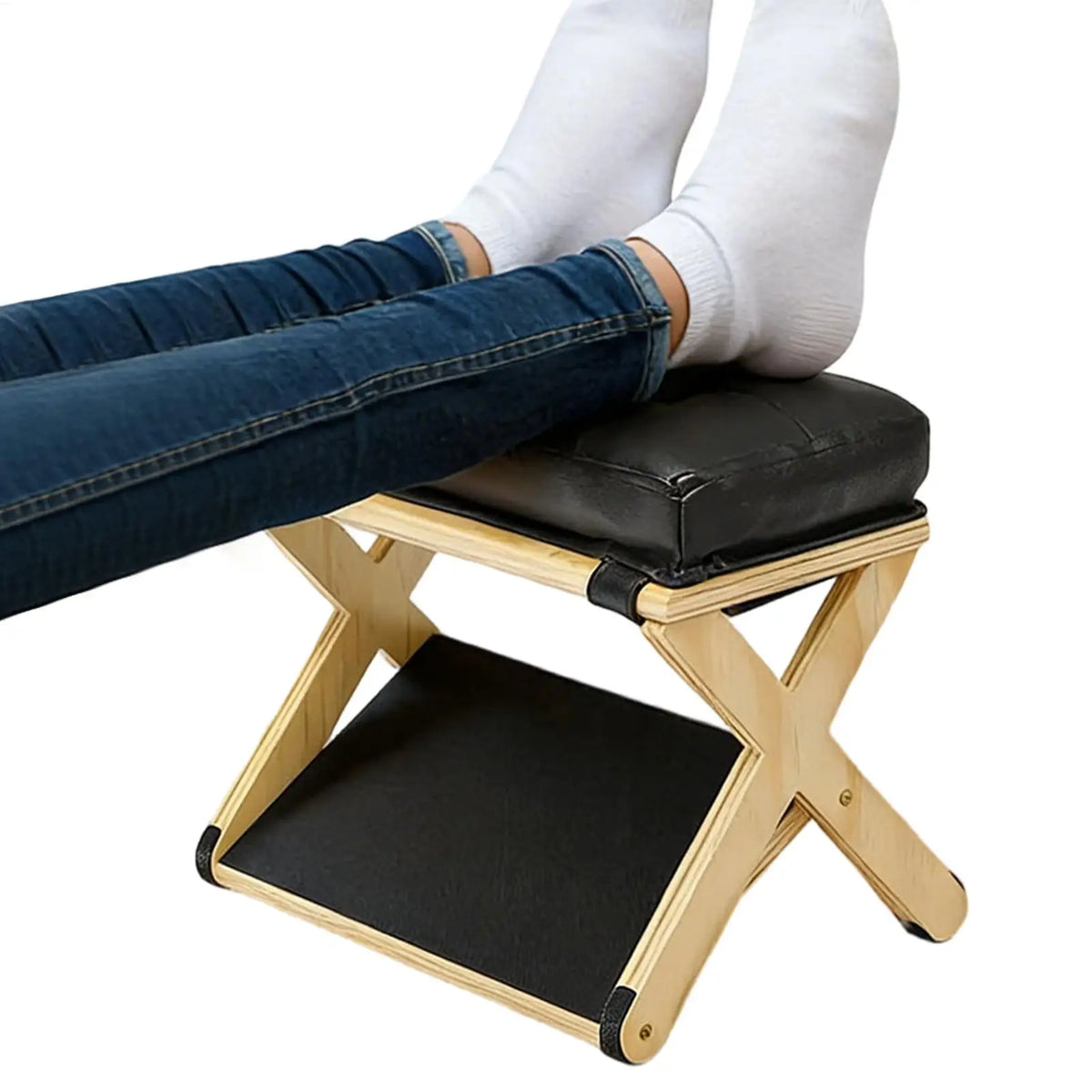 Under Desk Footrest Wooden Double Layer Non Slip Ergonomic Foot Rest Zpaxo