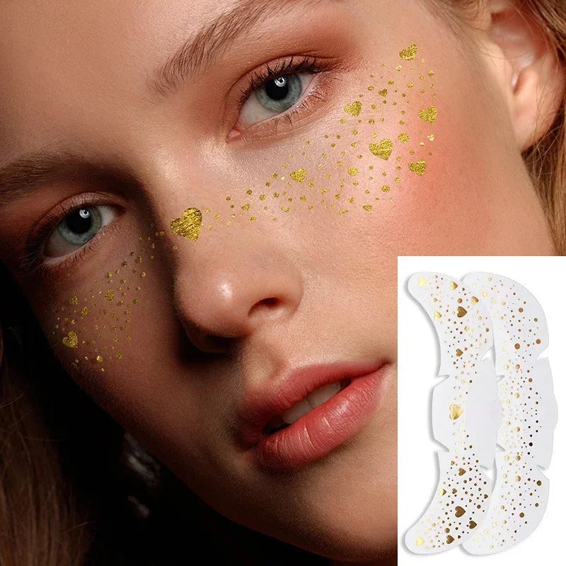 6 Sheets Stamping Freckles Makeup Patches Glitter Gold Fake Temporary Zpaxo