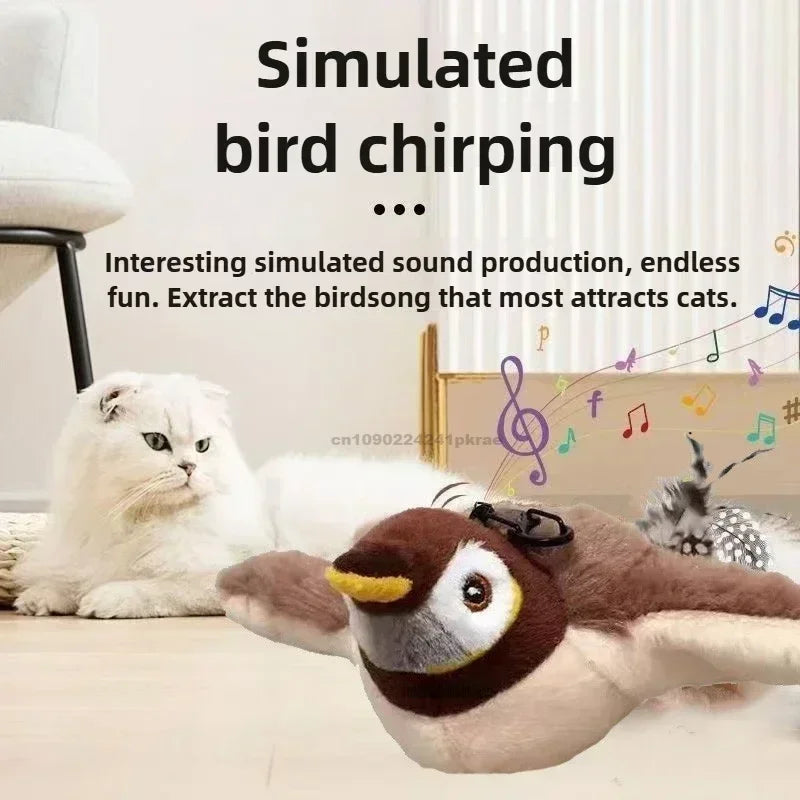 Interactive Cat Toys Rechargeable Flying Bird Rat Cat Toy Chirping Flapping Bird Can Add Catnip Touch Activated Cute Plush Toy Zpaxo