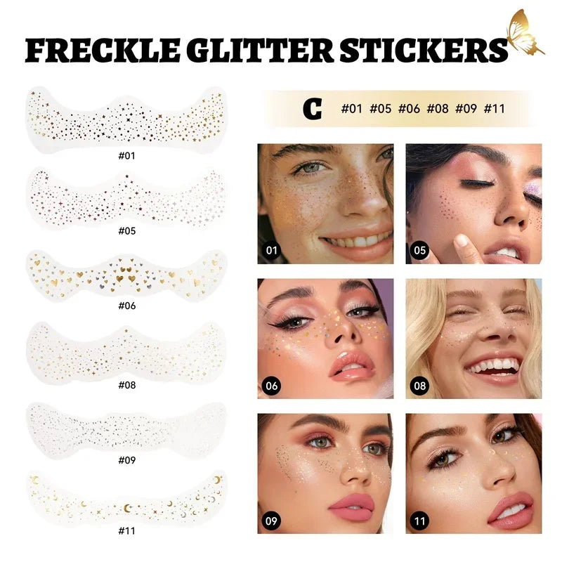 6pcs Hot Stamping Freckles Makeup Patches Waterproof Freckles Stickers Tattoo Glitter Bright Face Art Tattoo Sticker Gold Spot Zpaxo C