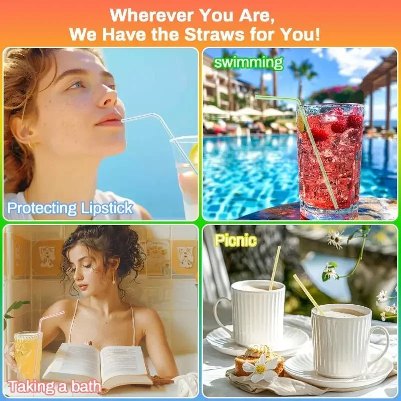 Disposable Plastic Curved Drinking Straws Reusable Child Straw for Drinks Colorful Drinking Tube Multi-time Straw Party Supplies Zpaxo