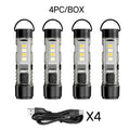 Outdoor Strong Light LED Flashlight Mini Portable Keychain USB Zpaxo 4pcs