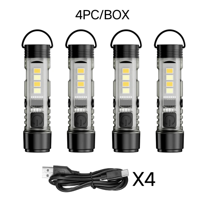 Outdoor Strong Light LED Flashlight Mini Portable Keychain USB Zpaxo 4pcs