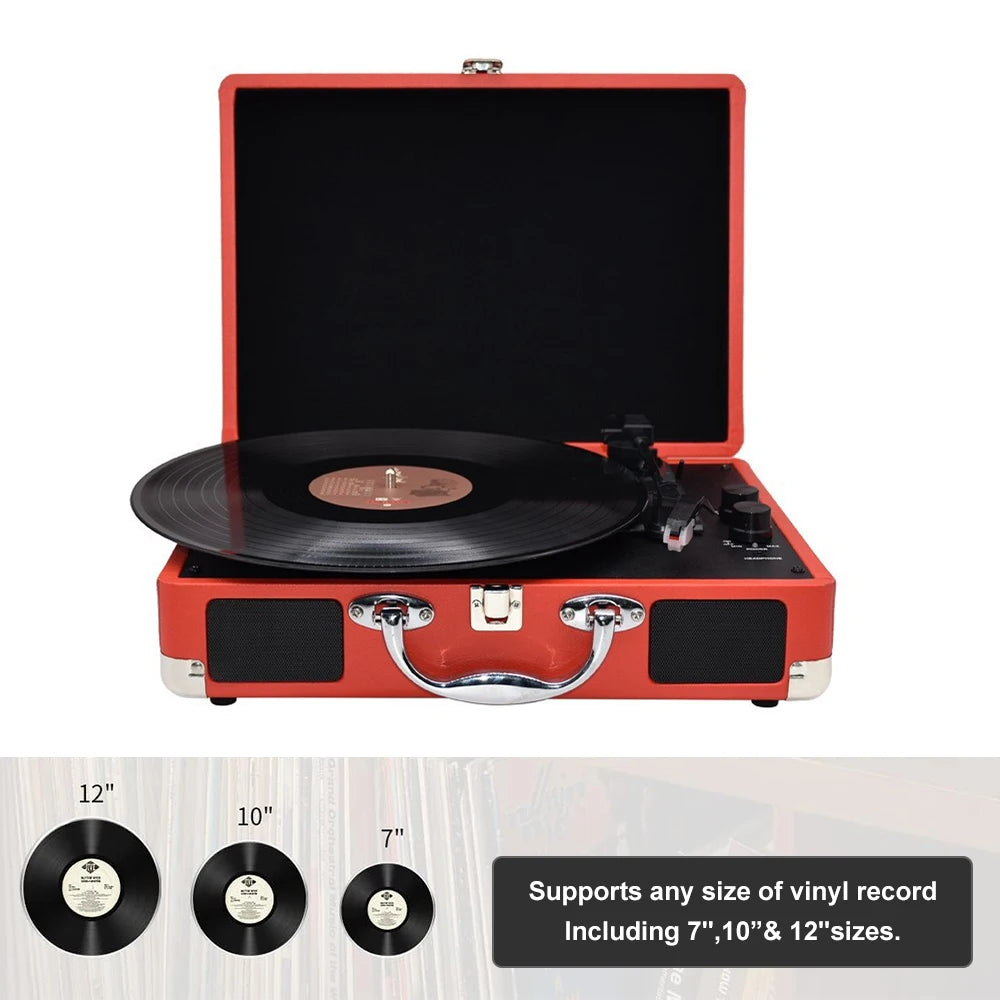 Record Player 3-Speed Turntable Built-in Speaker BT Function Support 7'' /10'' /12'' Belt-Driven Record Player Vintage Turntable Zpaxo