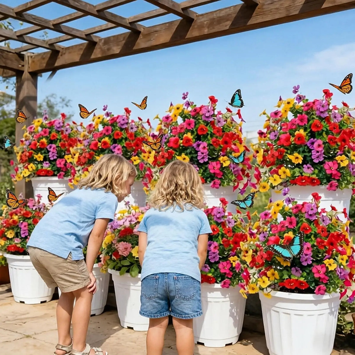 Artificial Flowers Outdoors UV Resistant Ground Stakes Realistic Fake Zpaxo